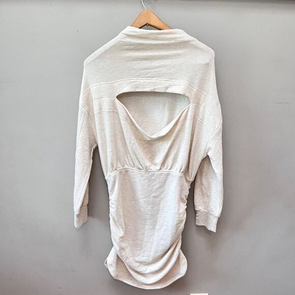 NEW Anthropologie Daily Practice Light Sand Ruched Long Sleeve Dress MP Petite - Picture 5 of 6